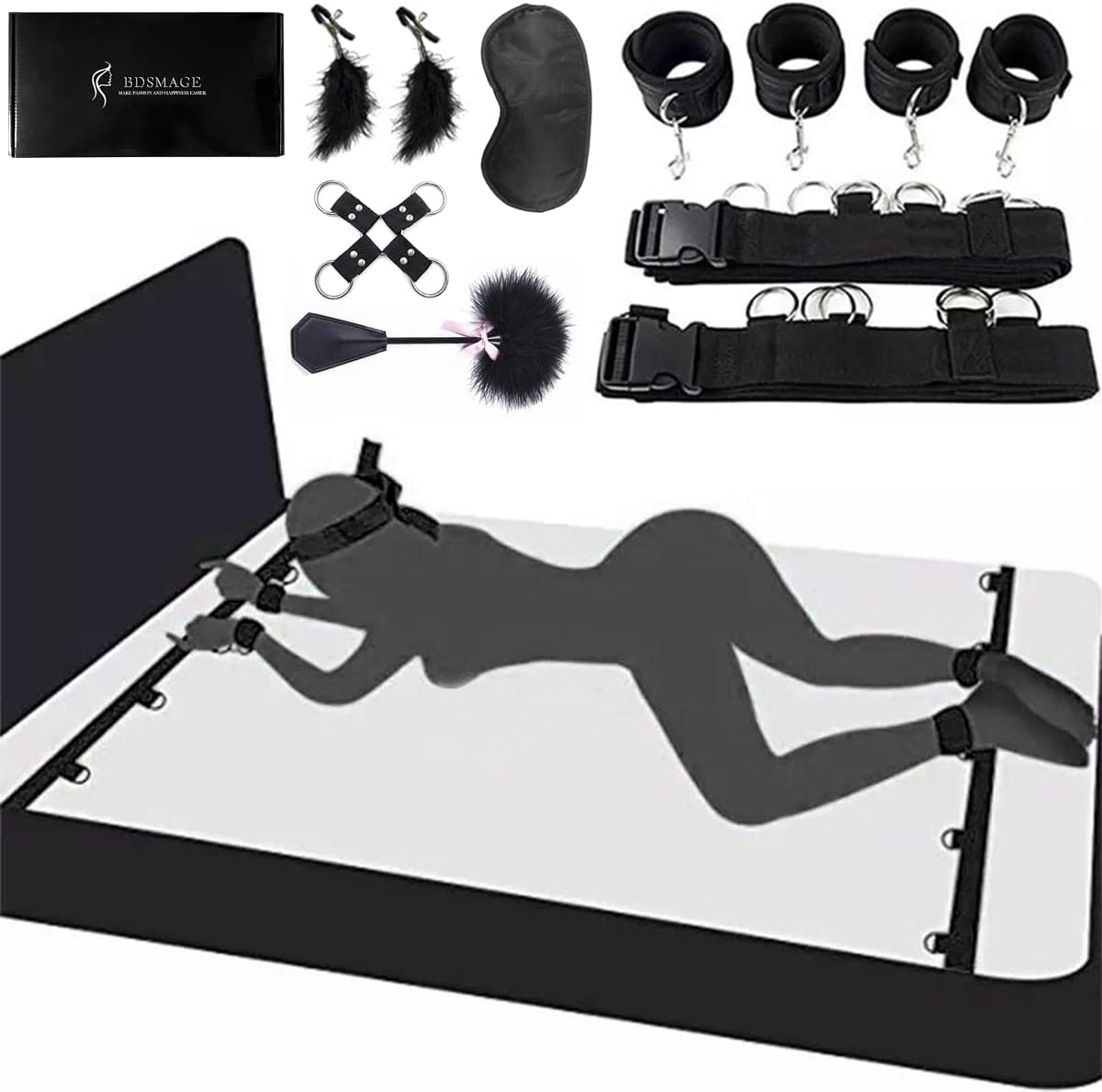 Exquisite 7-Piece Intimacy Kit - Sensory Whip, Mask, Cuffs & Nipple Tools