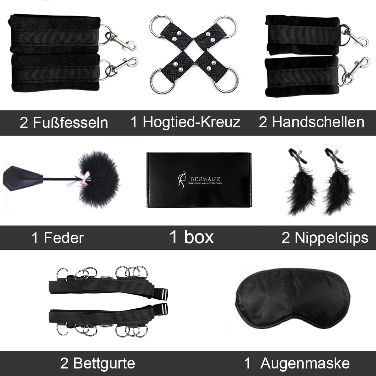 Exquisite 7-Piece Intimacy Kit - Sensory Whip, Mask, Cuffs & Nipple Tools