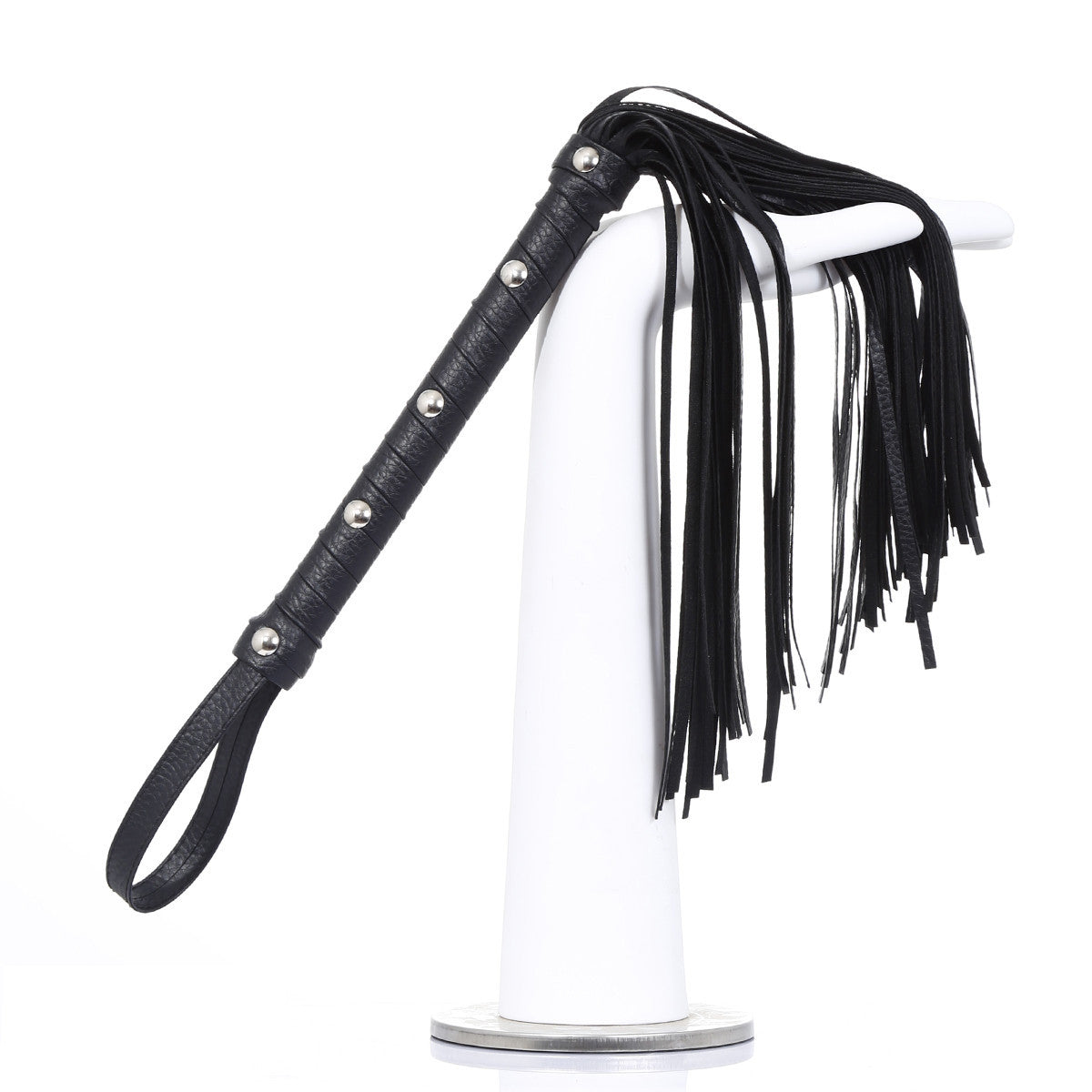 Elite Leather Bondage Whip - Spiked Handle Flogger for Intimate Play